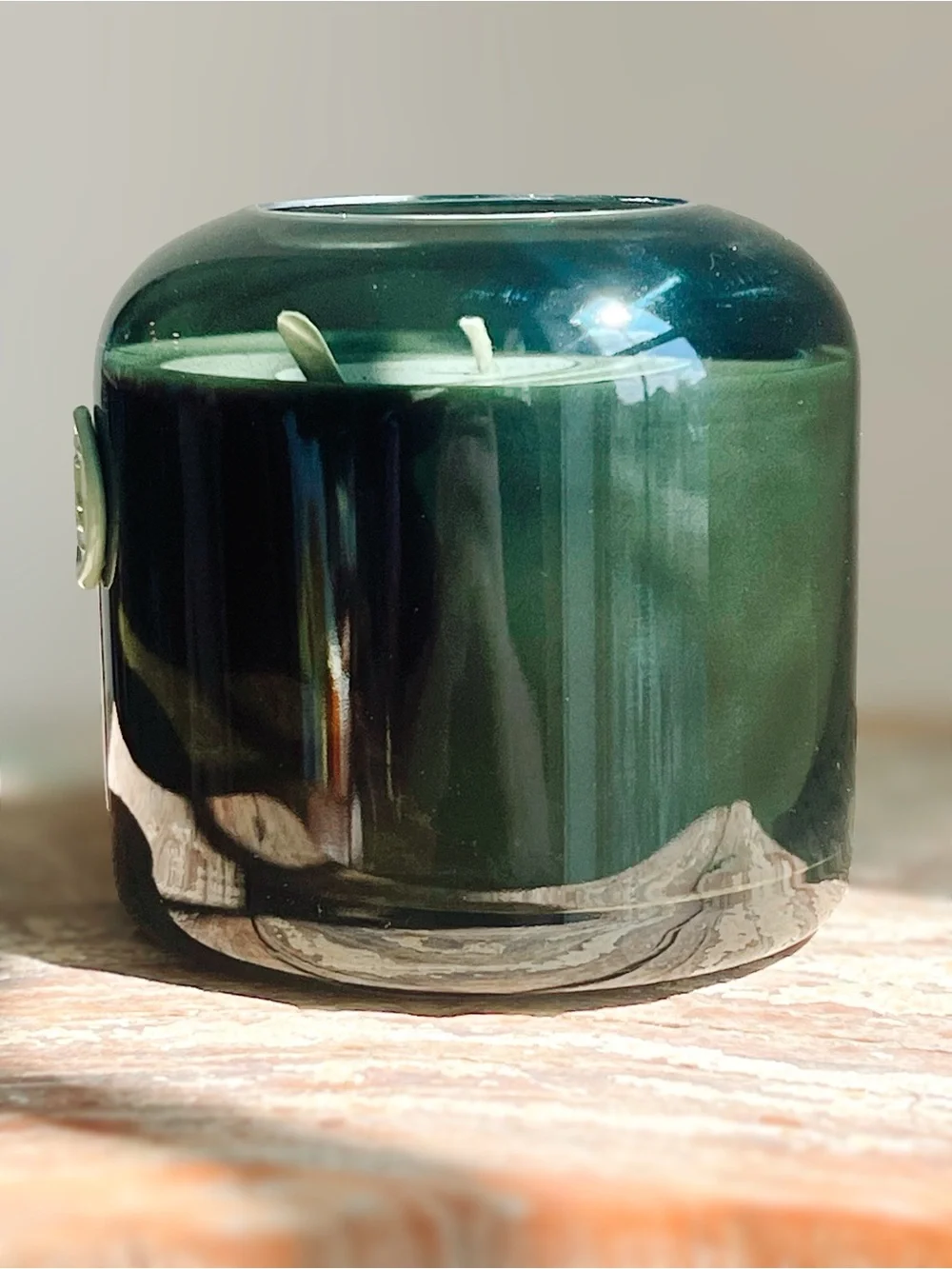 NEW Ninety Six Falling Leaves Candle 16 OZ Forest Green Glass Vessel